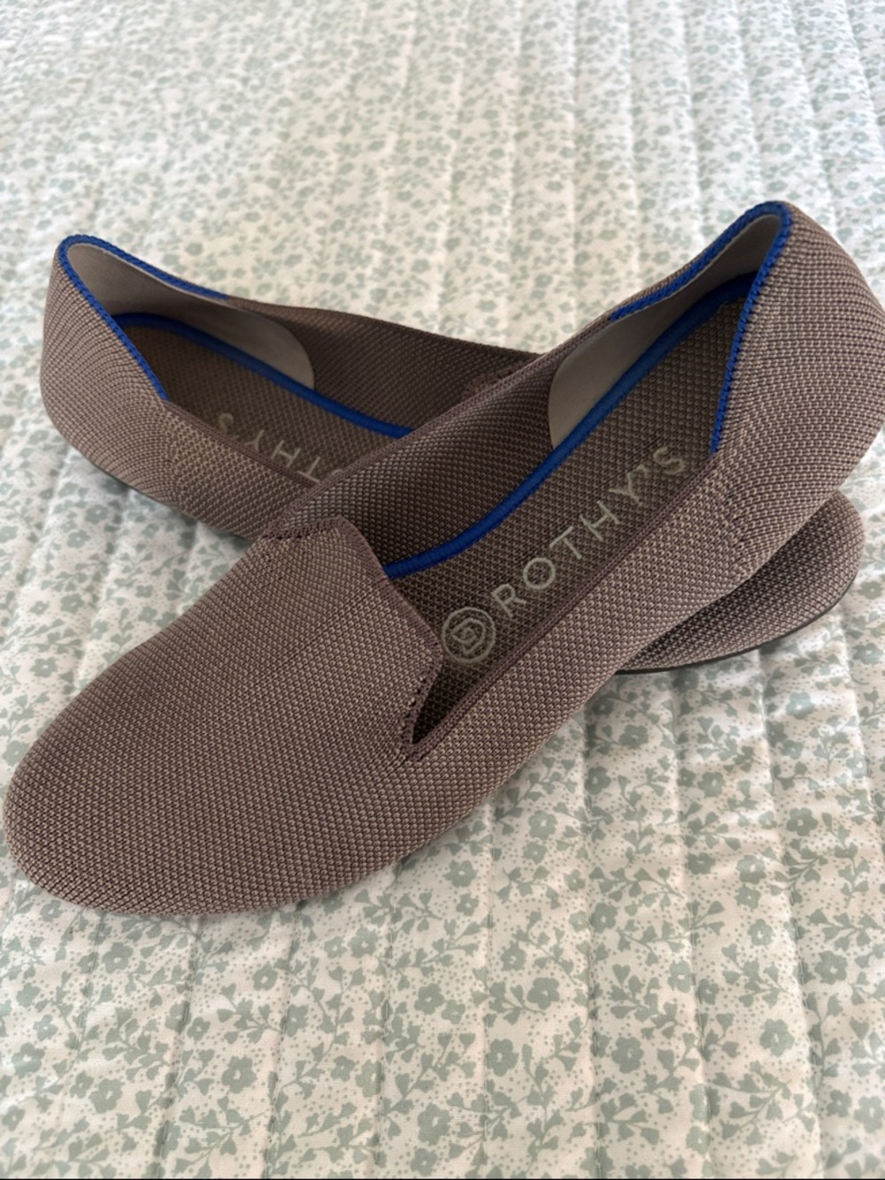 Rothy's Women's Taupe Knit Slip-On Loafers with Blue Trim - Picture 2 of 3